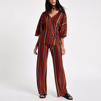 River Island Womens Plisse Stripe Wide Leg Pants