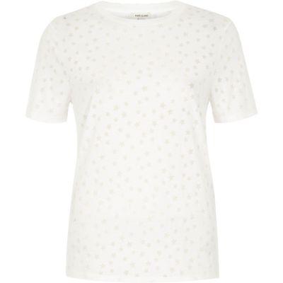 River Island Womens White Star Print Burnout T-shirt