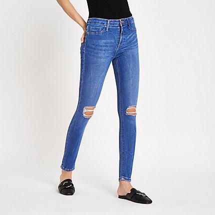 River Island Womens Bright Molly Ripped Jeggings