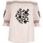 River Island Womens Plus Embroidered Shirred Bardot Top