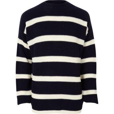 River Island Mens Stripe Oversized Fisherman Jumper