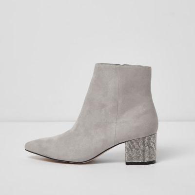 River Island Womens Pointed Toe Glitter Block Heel Boots