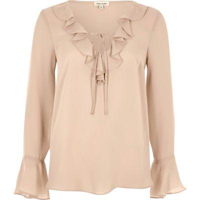 River Island Womens Nude Frill Blouse