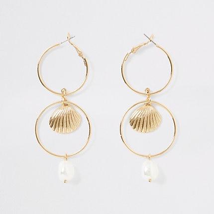 River Island Mens Gold Colour Pearl Drop Interlinked Earrings