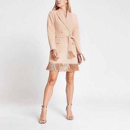 River Island Womens Petite Tassel Fringe Blazer Dress