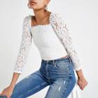 River Island Womens White Lace Ruched Bardot Top