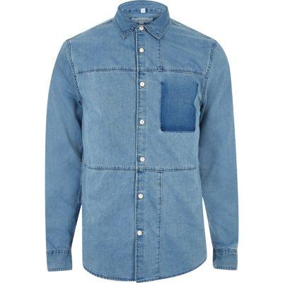 River Island Mens Denim Panel Shirt