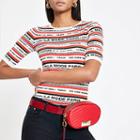 River Island Womens White Stripe Knitted T-shirt