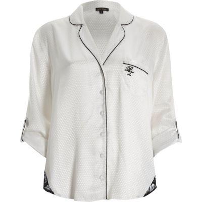 River Island Womens White Dobby Lace Hem Pajama Shirt