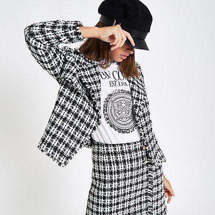 River Island Womens White Check Boucle Cropped Jacket