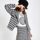 River Island Womens White Check Boucle Cropped Jacket