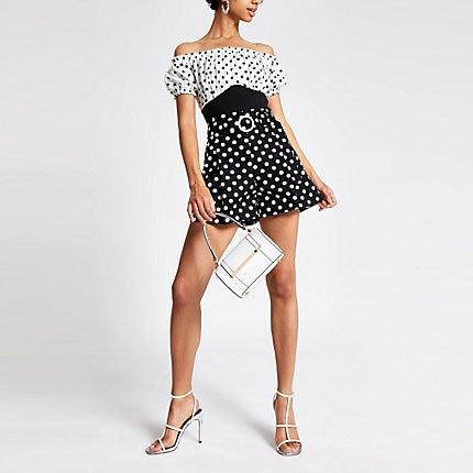 River Island Womens White Spot Bardot Crop Top