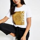 River Island Womens White Ri Embossed Boyfriend T-shirt