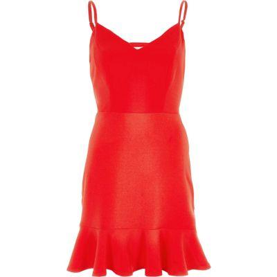 River Island Womens Strappy Pepum Frill Hem Bodycon Dress