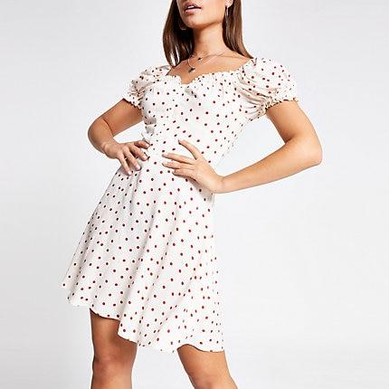 River Island Womens Spot Puff Sleeve Tea Dress