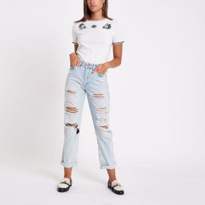 River Island Womens White Bird Print Embellished T-shirt