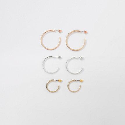 River Island Womens Mix Tone Rhinestone Pave Hoop Earrings Pack