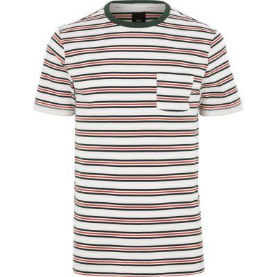 River Island Mens White Stripe Chest Pocket T-shirt