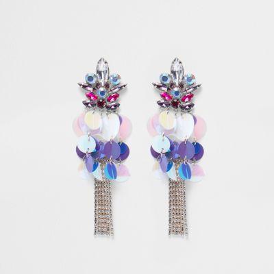 River Island Womens Sequin Disc Cup Chain Stud Drop Earrings