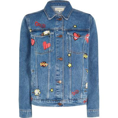 River Island Womens Wash Comic Print Denim Jacket