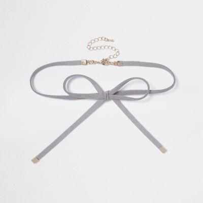 River Island Womens Faux Suede Bow Choker Necklace