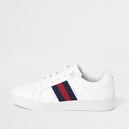 River Island Womens White Side Strip Lace-up Trainers