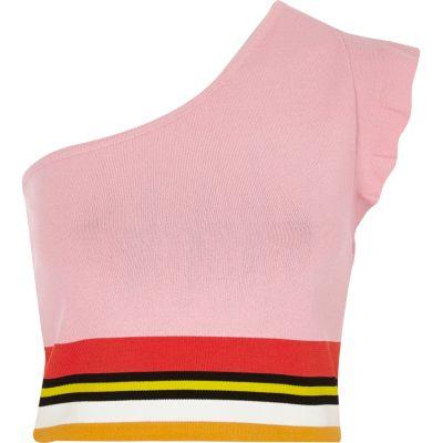 River Island Womens Knit Stripe One Shoulder Crop Top