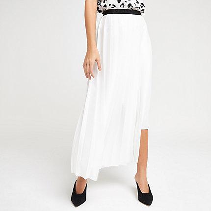 River Island Womens White Pleated Midi Skirt
