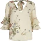 River Island Womens Petite Floral Frill Bell Sleeve Top