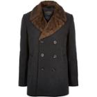 River Island Mens Double-breasted Winter Pea Coat