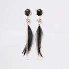 River Island Womens Gold Tone Feather Drop Earrings