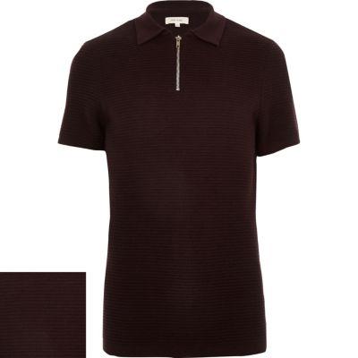 River Island Mens Textured Zip Up Polo Shirt