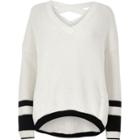 River Island Womens White Stripe Knit Cross Strap Sweater
