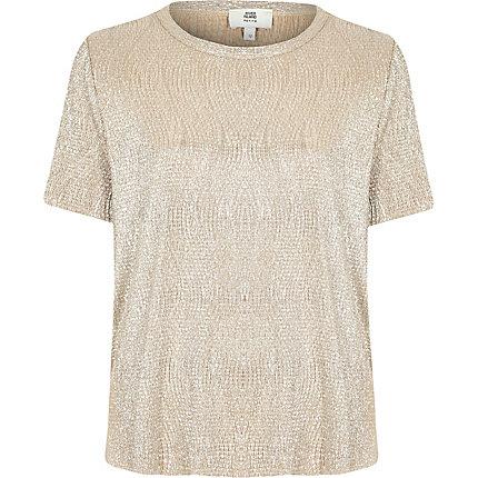 River Island Womens Petite Gold Metallic Short Sleeve Top