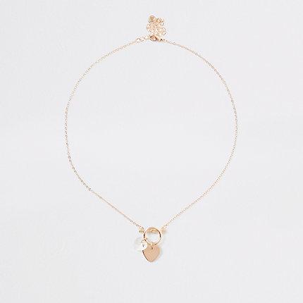 River Island Womens Gold Tone Delicate Heart Bar Necklace