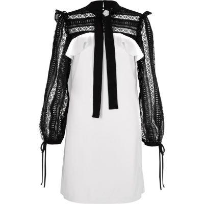 River Island Womens White Lace Yoke And Sleeve Swing Dress