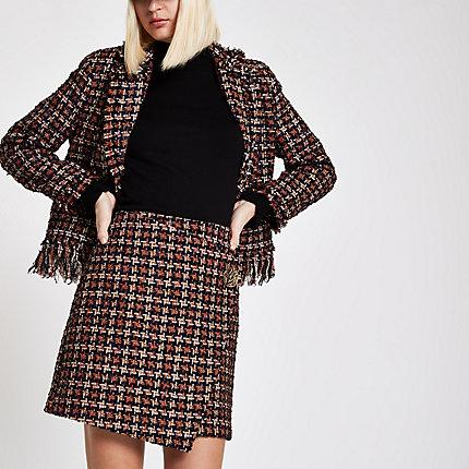 River Island Womens Boucle Button Wrap Mini Skirt