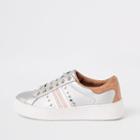 River Island Womens Silver Stud Embellished Lace-up Trainers