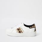 River Island Womens White Studded Leopard Print Sneakers
