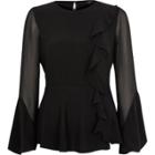 River Island Womens Sheer Flare Sleeve Ruffle Peplum Top