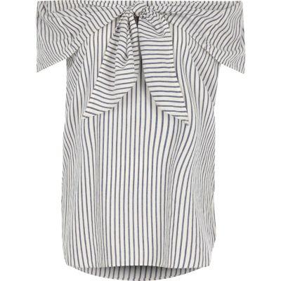 River Island Womens Stripe Knot Front Bardot Top