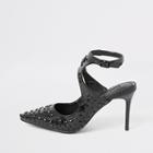 River Island Womens Patent Studded Cut Out Court Shoes