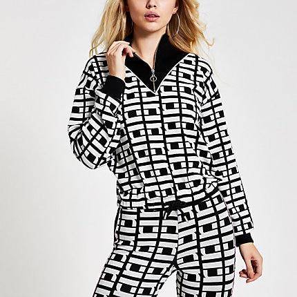 River Island Womens Ri Monogram Half Zip Knit Top