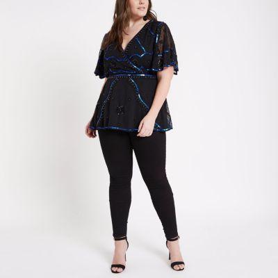 River Island Womens Plus Sequin Embellished Wrap Top
