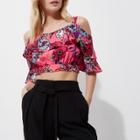 River Island Womens Petite Floral Cold Shoulder Crop Top