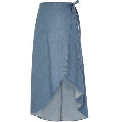 River Island Womens Wrap Denim Maxi Skirt