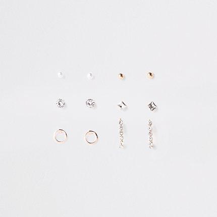 River Island Womens Rose Silver Tone Earring Multipack