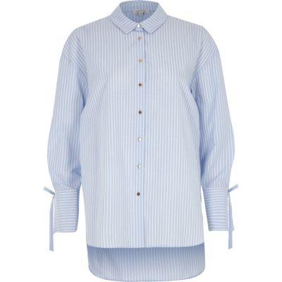 River Island Womens Stripe Tie Cuff Oversized Shirt