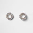 River Island Womens Silver Tone Crystal Pave Circle Stud Earrings