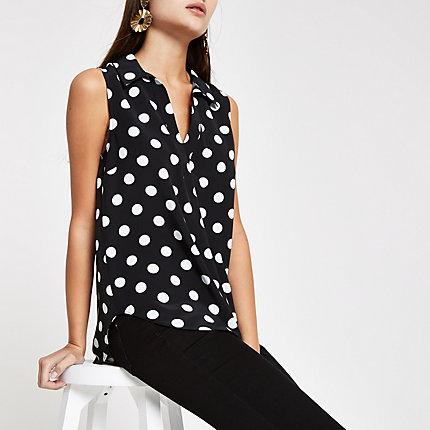 River Island Womens Spot Print V Neck Sleeveless Top